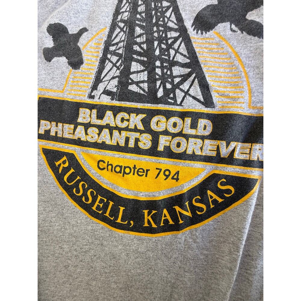 SKU3103 Gildan Men Medium Gray "Black Gold Pheasants Forever" Long Sleeve TShirt